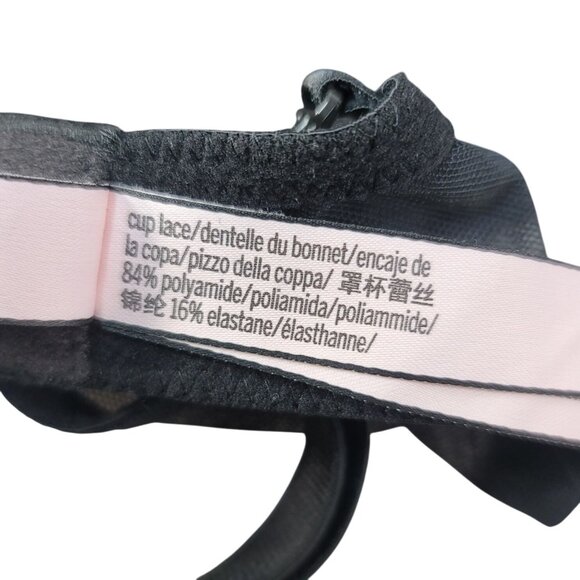 Victoria's Secret Lace Overlay Lined Demi Bra Black 32DD Adj Trim Mesh Underwire - Picture 10 of 11